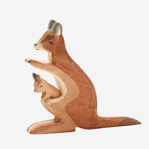 Holzfigur Känguru Mama mit Baby von Ostheimer