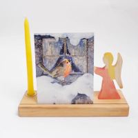 Postkartenständer mit Engel von Decor aus Holz in rot 4