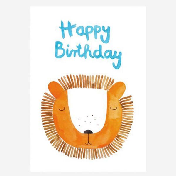 Postkarte „Happy Birthday“ Löwe von Frau Ottilie
