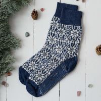 Norweger Socke Wolle blau/natur 36–37