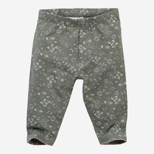 Baby und Kinder Leggings von People Wear Organic aus Bio-Baumwolle in khakigrün mit Blumen-Print