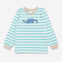 2-teiliger Schlafanzug LONG JOHN RETRO von Sense Organics aus Bio-Baumwolle in light aquamarine stripes/bear 2