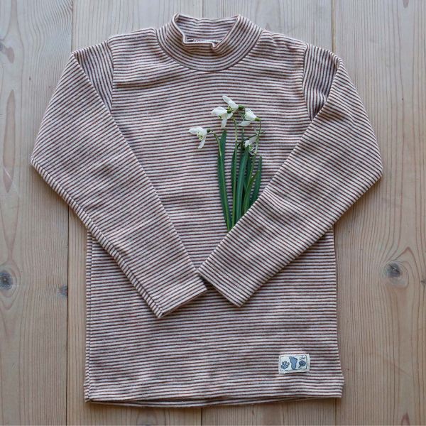 Kinder Shirt Ringel Stehkragen Wolle/Seide von Lilano in rust geringelt