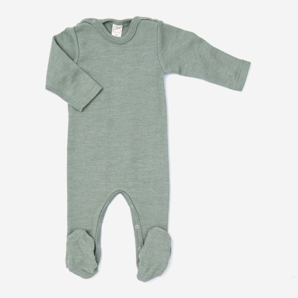 Baby Strampelanzug mit Fuß von Lilano aus Wolle/Seide in sage green