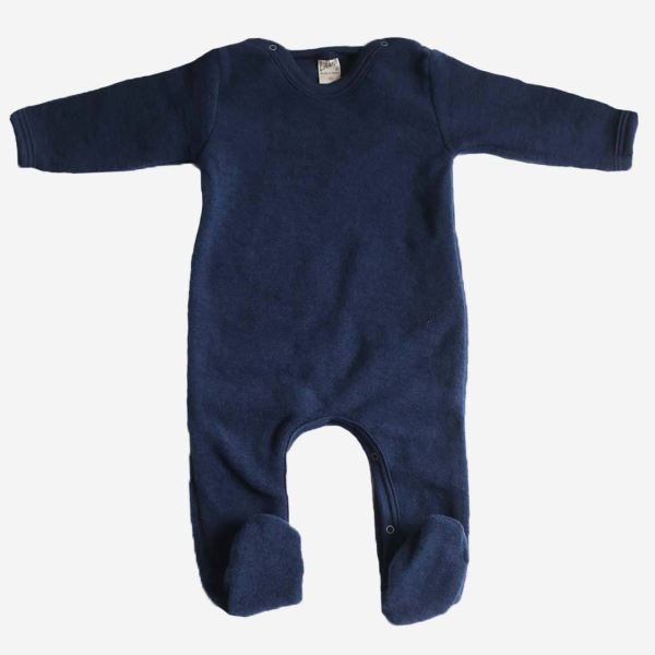 Baby Strampelanzug mit Fuß von Lilano aus Wollfrottee in marineblau