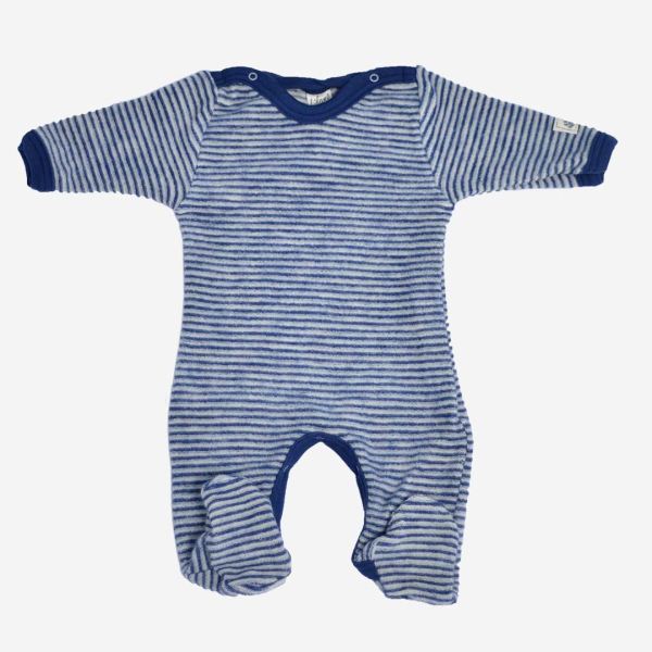 Baby Strampelanzug mit Fuß von Lilano aus Wollfrottee in marineblau