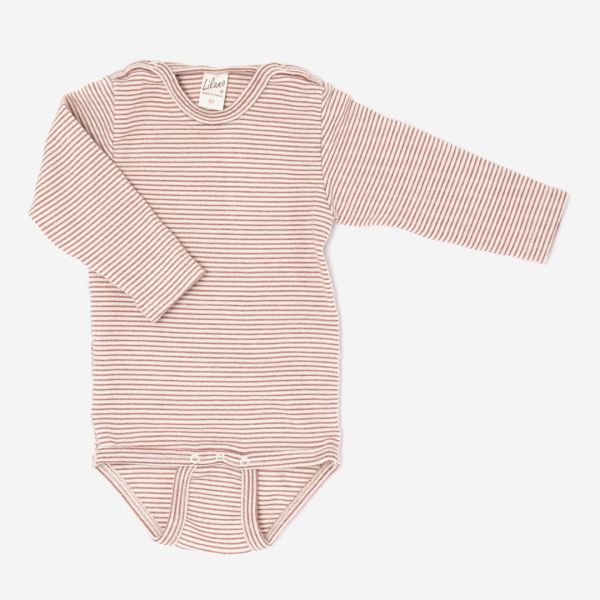 Baby Body von Lilano aus Wolle/Seide in mauve geringelt