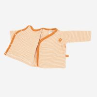 Baby Shirt mit seitlicher Knopfleiste von Lilano aus Wolle/Seide Ringel curry 2