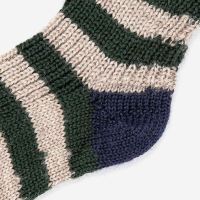 Kinder Socken von Hirsch aus Wolle in marine/hellbraun/tanne geringelt 2