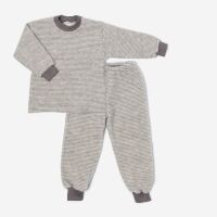 Schlafanzug 2-tlg Wollfrottee  Plüsch grau Ringel 98