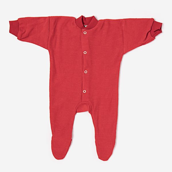 Baby Schlafanzug mit Fuß von Cosilana aus Wollfrottee in rot