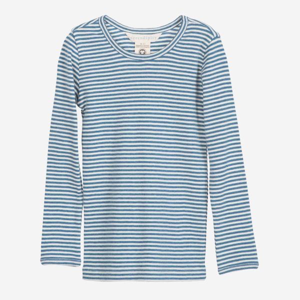 Kinder Shirt Slim Stripe von Serendipity aus Bio-Baumwolle in sky/offwhite