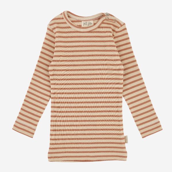 Baby und Kinder Langarm Shirt von Petit Piao aus Bio-Baumwolle/Modal in Ringel camel/cream