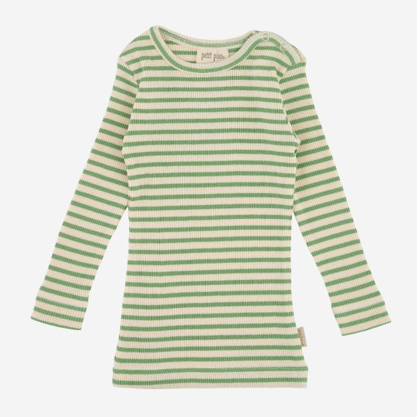 Baby und Kinder Langarm Shirt von Petit Piao aus Bio-Baumwolle/Modal in Ringel green jade/cream