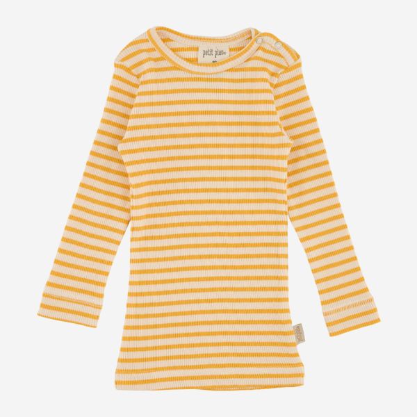 Baby und Kinder Langarm Shirt von Petit Piao aus Bio-Baumwolle/Modal in Ringel yellow sun/cream