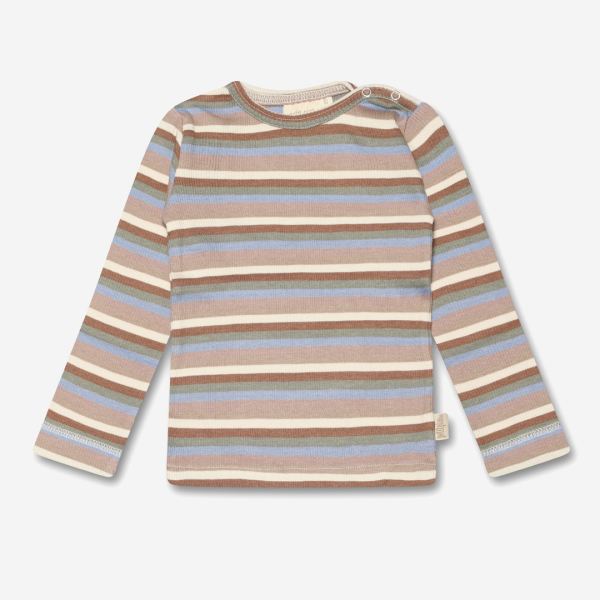 Baby und Kinder Langarm Shirt von Petit Piao aus Bio-Baumwolle/Modal in multi stripe Simply Taupe