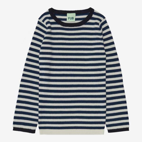 Kinder Rib Pullover von FUB aus Merinowolle in ecru/royal blue