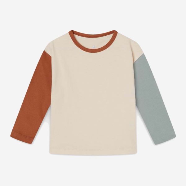 Kinder Langarmshirt Boxy Longsleeve von Orbasics aus Bio-Baumwolle in Colorblocking sand-aqua-caramel