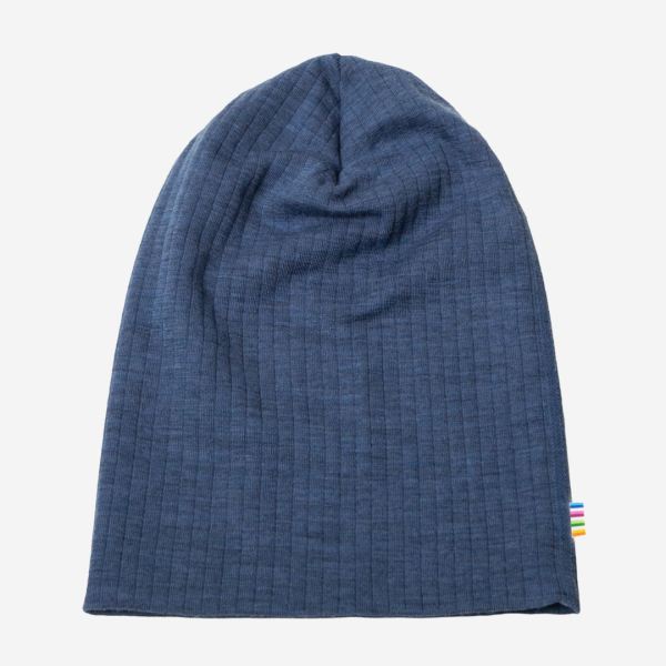 Kinder und Erwachsenen Beanie Mütze von Joha aus Merinowolle in blau melange