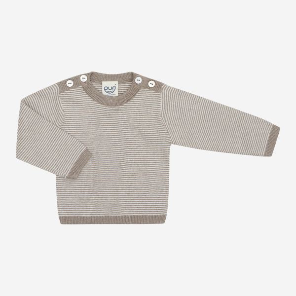 Baby Pulli Rippstrick von Puri Organics aus Bio-Baumwolle und Seide in taupe geringelt