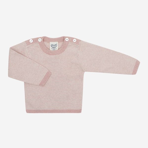 Baby Pulli Rippstrick von Puri Organics aus Bio-Baumwolle und Seide in misty rose geringelt