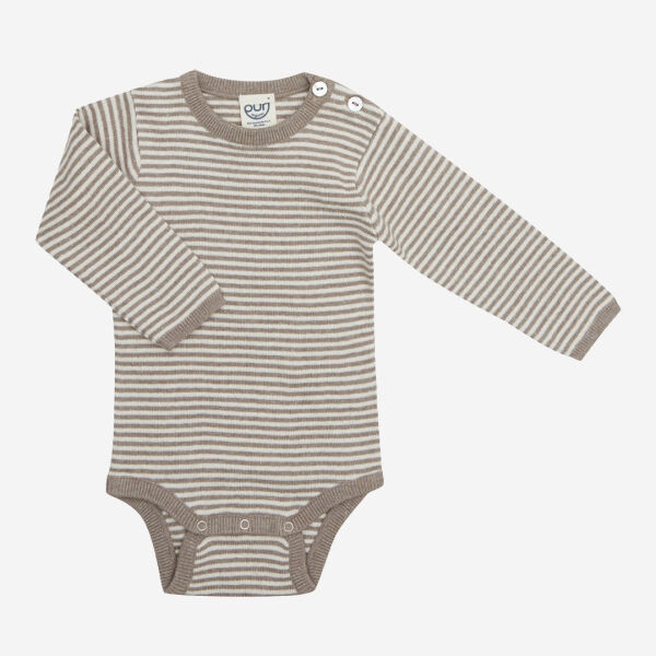 Baby Body von Puri Organics aus Bio-Baumwolle und Seide in taupe geringelt